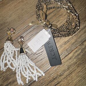 J. Crew White and Gold Beaded Earrings